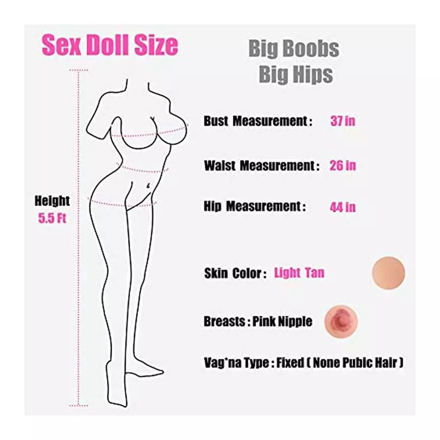 5.5Ft Super Boobs Sex Doll, Adults Life Size Sex Dolls, Soft Silicone Butt Female Doll, Realistic Women's Torso Love Doll, Tan S