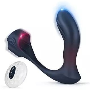 Vibrating Anal Plug with Penis Ring, WIMOSO Prostate Massager Stimulator Anal Vibrators Toys for Men,7 Vibration Modes,Double Mo