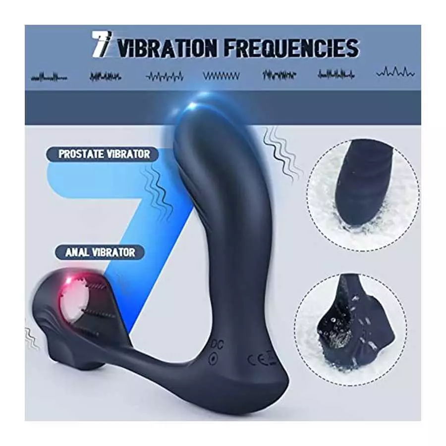 Vibrating Anal Plug with Penis Ring, WIMOSO Prostate Massager Stimulator Anal Vibrators Toys for Men,7 Vibration Modes,Double Mo