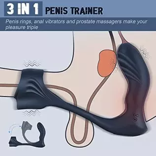 Vibrating Anal Plug with Penis Ring, WIMOSO Prostate Massager Stimulator Anal Vibrators Toys for Men,7 Vibration Modes,Double Mo Vibrating Anal Plug with Penis Ring, WIMOSO Prostate Massager Stimulator Anal Vibrators Toys for Men,7 Vibration Modes,Double Mo