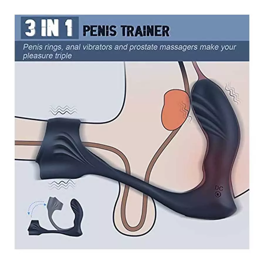 Vibrating Anal Plug with Penis Ring, WIMOSO Prostate Massager Stimulator Anal Vibrators Toys for Men,7 Vibration Modes,Double Mo