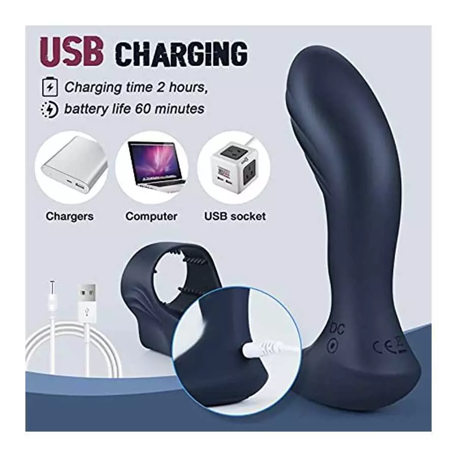 Vibrating Anal Plug with Penis Ring, WIMOSO Prostate Massager Stimulator Anal Vibrators Toys for Men,7 Vibration Modes,Double Mo