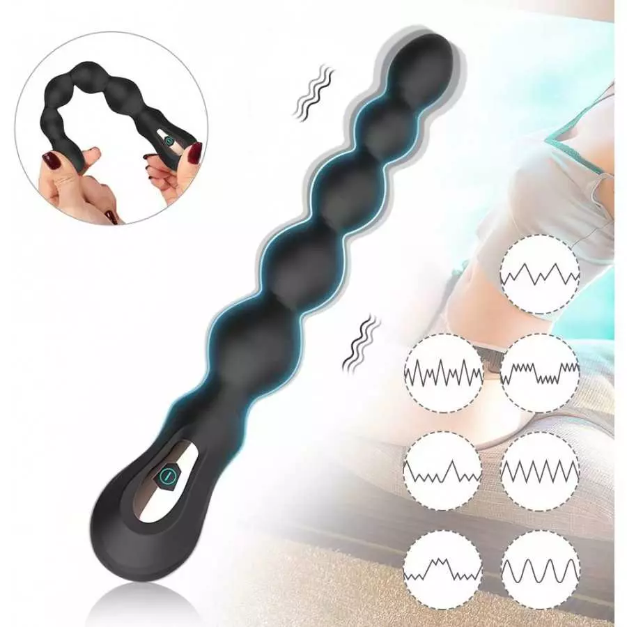 Anal Beads Vibrator, Silicone Anal Butt Plug G-spot Dildo with 7 Vibration Modes and Ribbed Shaft Adult Sex Toy for Men Women
