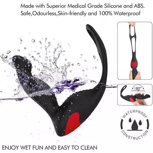 3 in 1 Anal Toy Vibrator Prostate Massager with Penis Ring and Ball Loop, Thrusting and Vibration Multiply Stimulation Silicone 