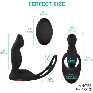 3 in 1 Anal Toy Vibrator Prostate Massager with Penis Ring and Ball Loop, Thrusting and Vibration Multiply Stimulation Silicone 