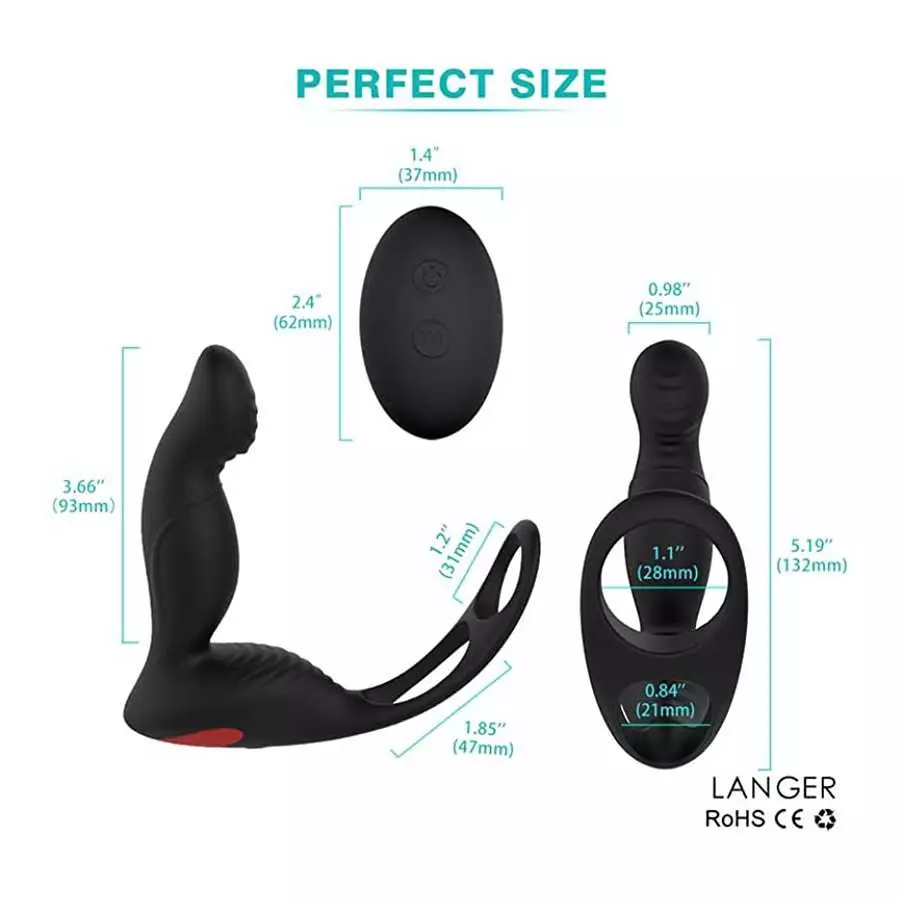 3 in 1 Anal Toy Vibrator Prostate Massager with Penis Ring and Ball Loop, Thrusting and Vibration Multiply Stimulation Silicone 