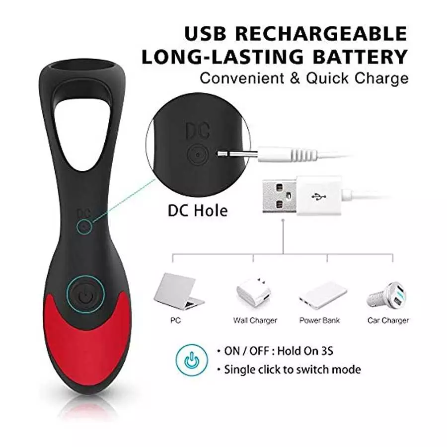 3 in 1 Anal Toy Vibrator Prostate Massager with Penis Ring and Ball Loop, Thrusting and Vibration Multiply Stimulation Silicone 