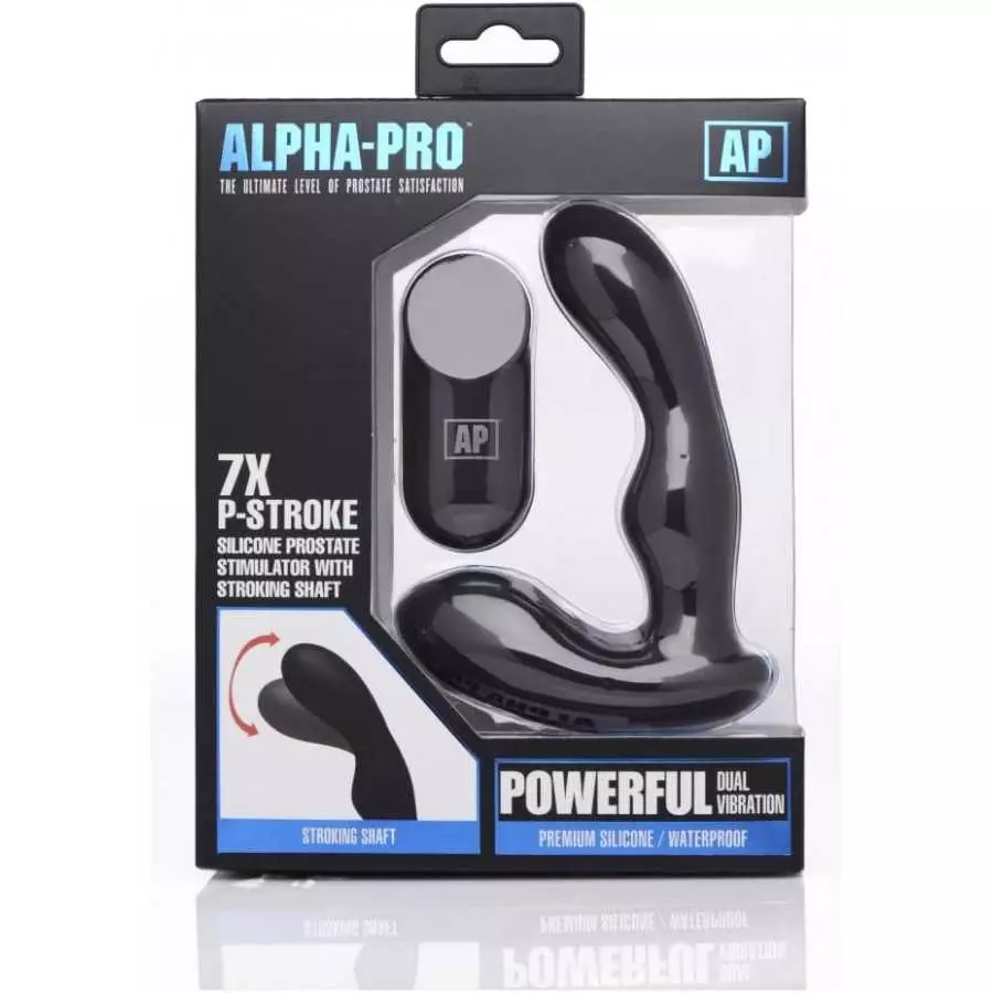 Alpha-Pro 7X P Stroke Silicone Prostate Stimulator with Stroking Shaft, Black