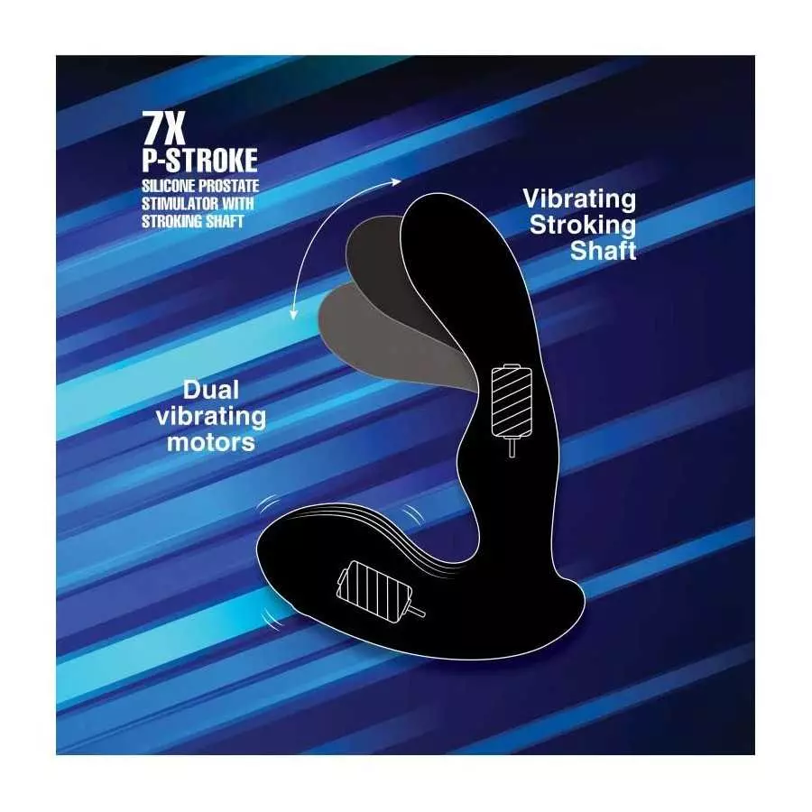 Alpha-Pro 7X P Stroke Silicone Prostate Stimulator with Stroking Shaft, Black