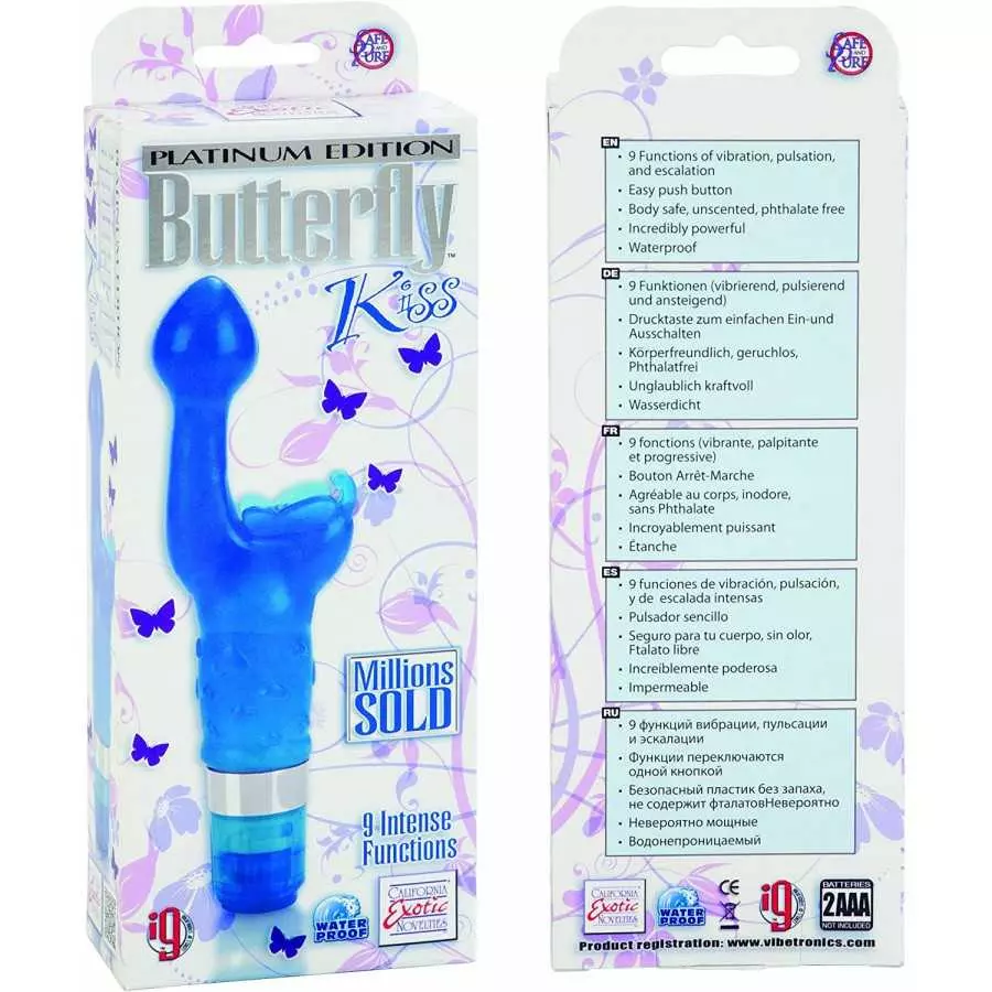 CalExotics Platinum Edition Waterproof 9-Function 2-in-1 Butterfly Kiss Vibrator for G-spot and Clitoral Massager - Purple