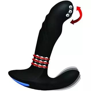 Alpha-Pro 17X P-Trigasm 3-in-1 Silicone Prostate Stimulator, Black, 6.5 Inch in Total Length, 5.3 Inch insertable Length, 1 Inch