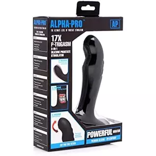 Alpha-Pro 17X P-Trigasm 3-in-1 Silicone Prostate Stimulator, Black, 6.5 Inch in Total Length, 5.3 Inch insertable Length, 1 Inch