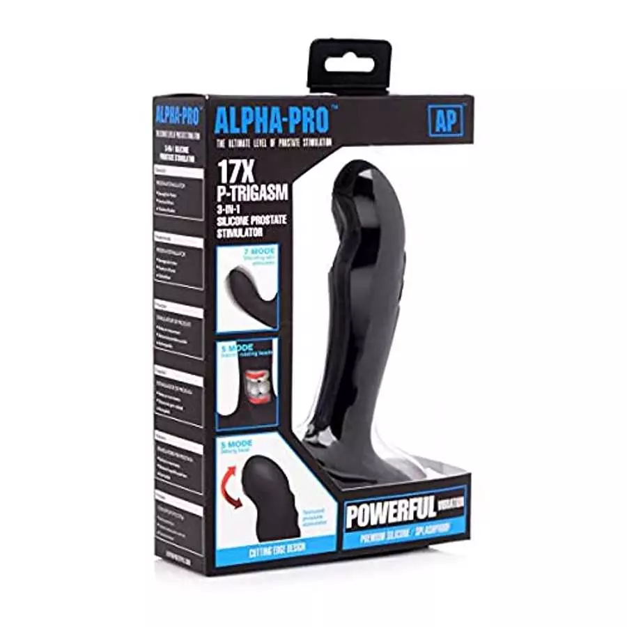 Alpha-Pro 17X P-Trigasm 3-in-1 Silicone Prostate Stimulator, Black, 6.5 Inch in Total Length, 5.3 Inch insertable Length, 1 Inch