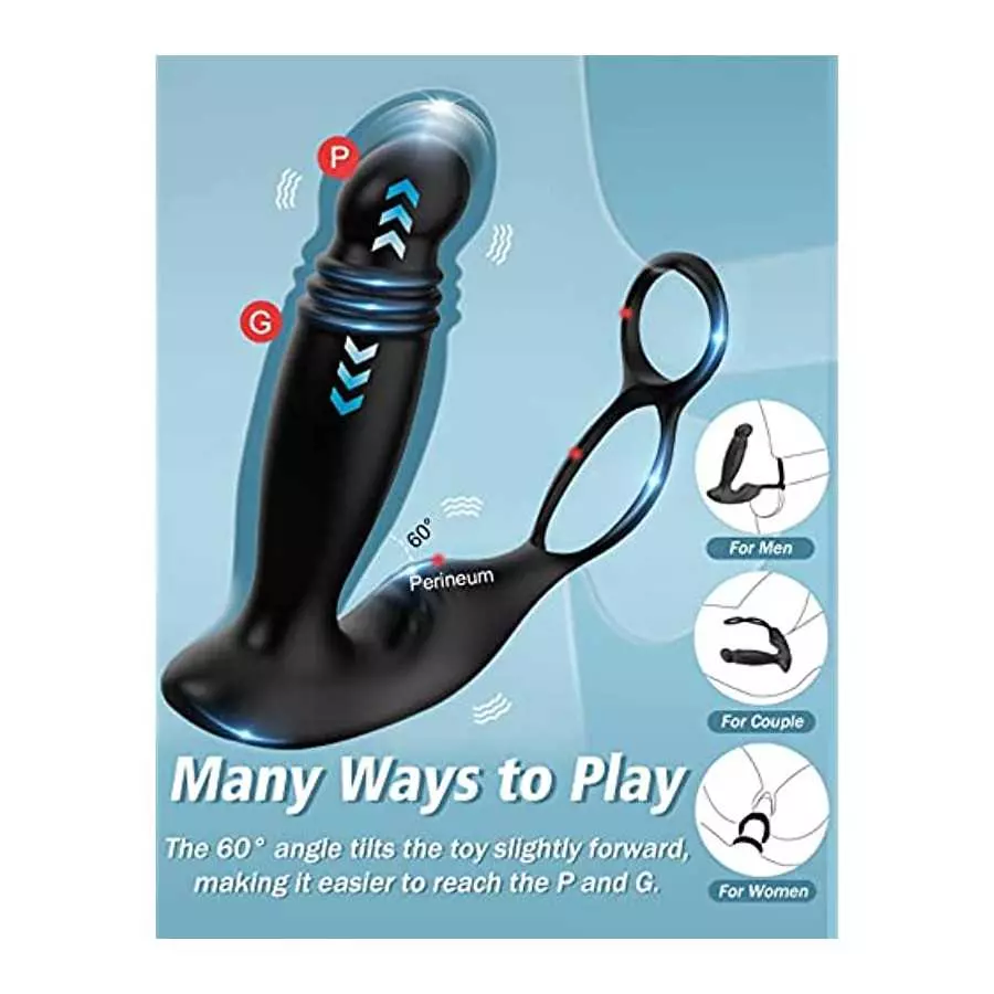 Thrusting Anal Vibrator Prostate Massager with Dual Cock Ring, Anal Sex Toys with 5 Thrusting & 10 Vibrating Modes, Prostate Sti