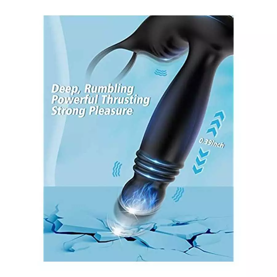 Thrusting Anal Vibrator Prostate Massager with Dual Cock Ring, Anal Sex Toys with 5 Thrusting & 10 Vibrating Modes, Prostate Sti