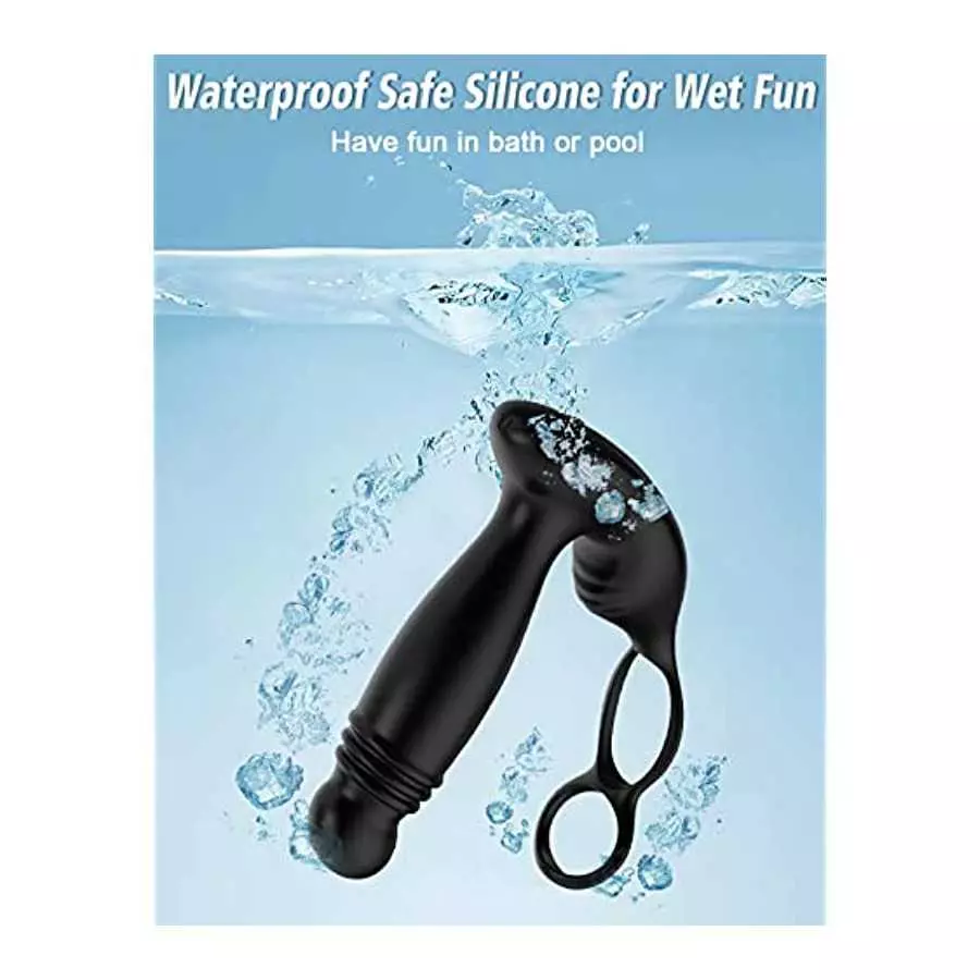 Thrusting Anal Vibrator Prostate Massager with Dual Cock Ring, Anal Sex Toys with 5 Thrusting & 10 Vibrating Modes, Prostate Sti