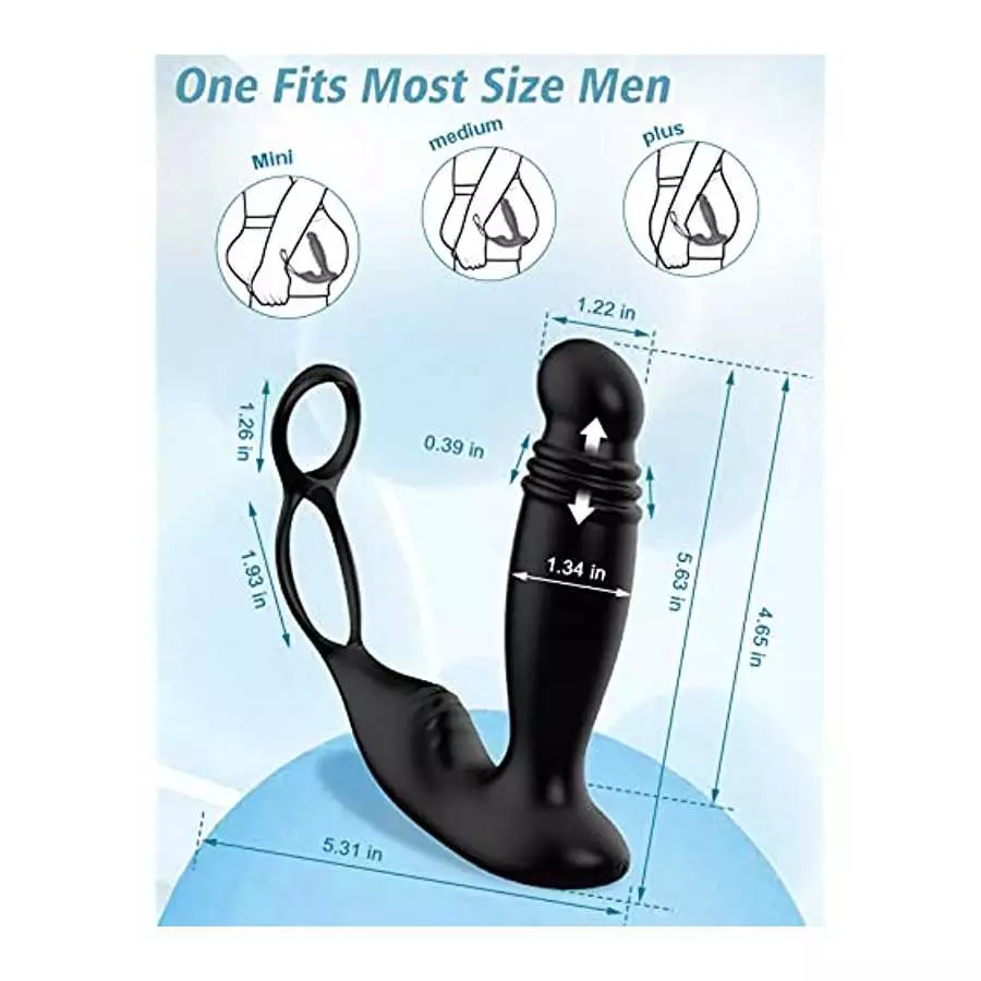 Thrusting Anal Vibrator Prostate Massager with Dual Cock Ring, Anal Sex Toys with 5 Thrusting & 10 Vibrating Modes, Prostate Sti