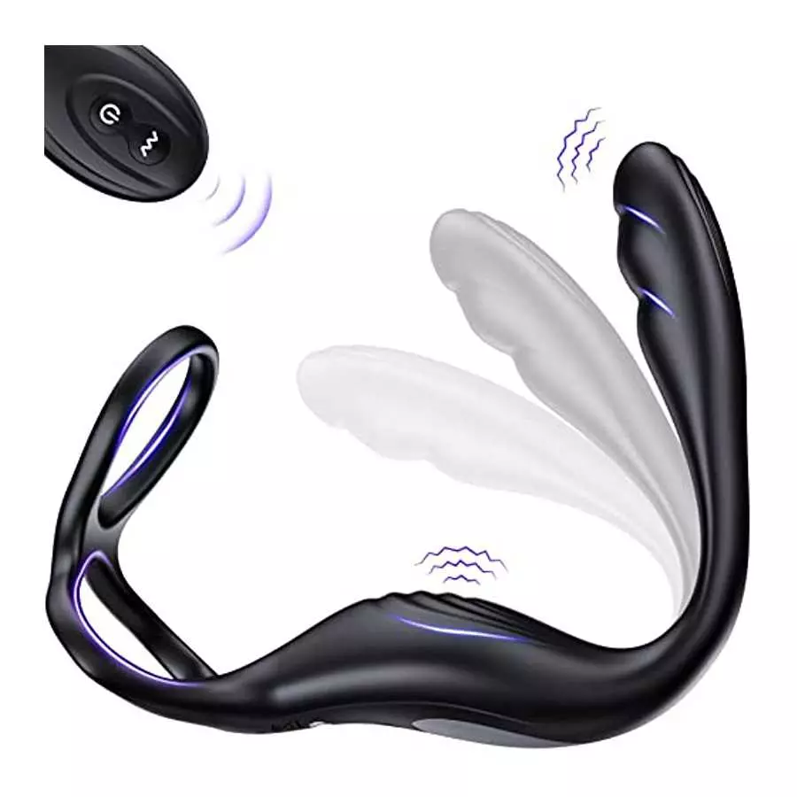 Vibrating Prostate Massager with Dual Cock Ring - LATUNE 13 Vibrations Anal Vibrator Taint Teaser, Quiet Remote Vibrator, Adult Vibrating Prostate Massager with Dual Cock Ring - LATUNE 13 Vibrations Anal Vibrator Taint Teaser, Quiet Remote Vibrator, Adult