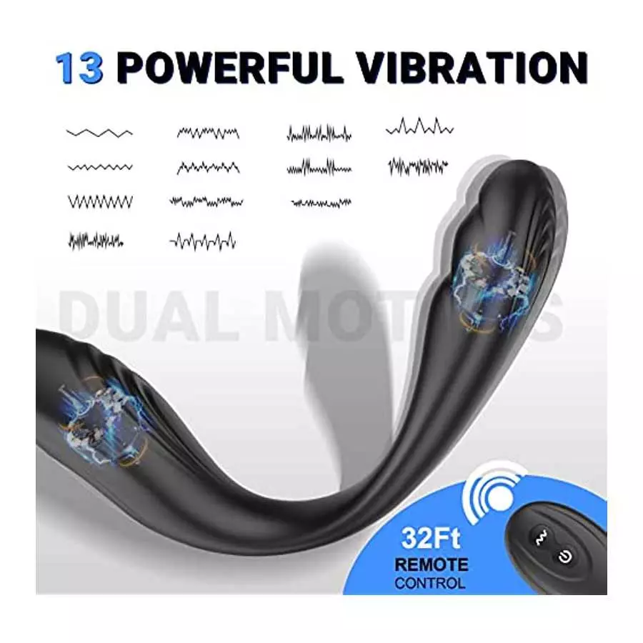 Vibrating Prostate Massager with Dual Cock Ring - LATUNE 13 Vibrations Anal Vibrator Taint Teaser, Quiet Remote Vibrator, Adult 