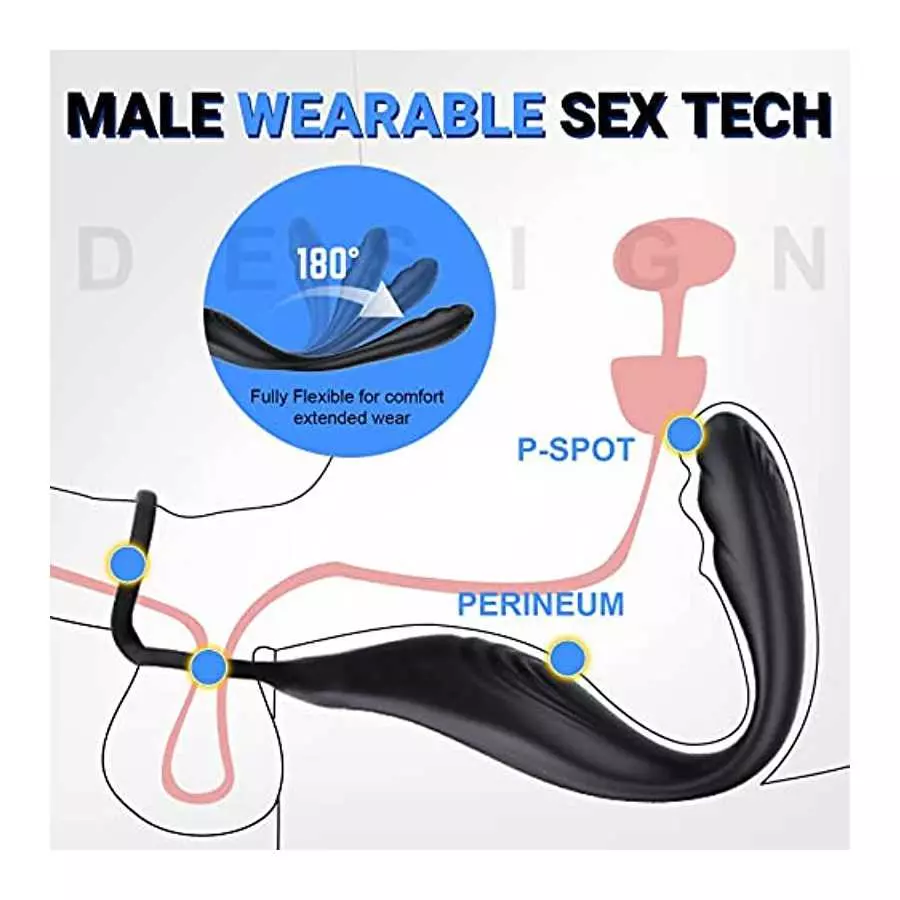 Vibrating Prostate Massager with Dual Cock Ring - LATUNE 13 Vibrations Anal Vibrator Taint Teaser, Quiet Remote Vibrator, Adult 