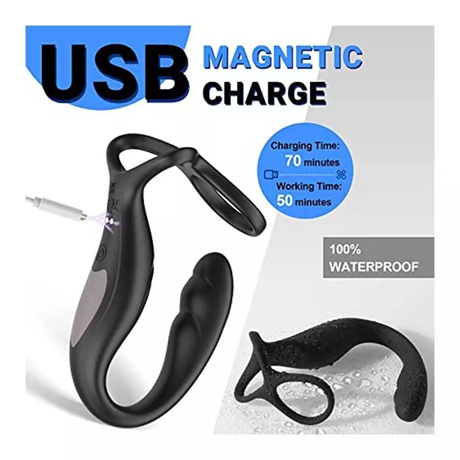 Vibrating Prostate Massager with Dual Cock Ring - LATUNE 13 Vibrations Anal Vibrator Taint Teaser, Quiet Remote Vibrator, Adult 