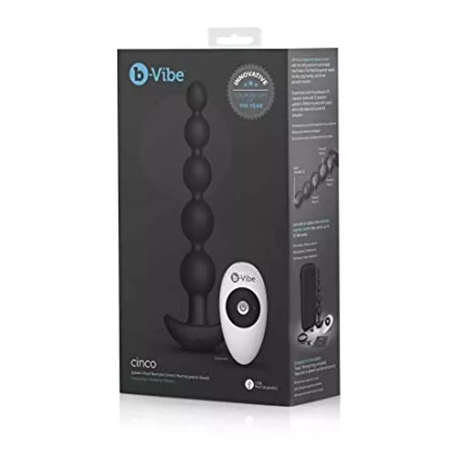 b-Vibe Remote Control Cinco XL Vibrating Anal Beads - Black