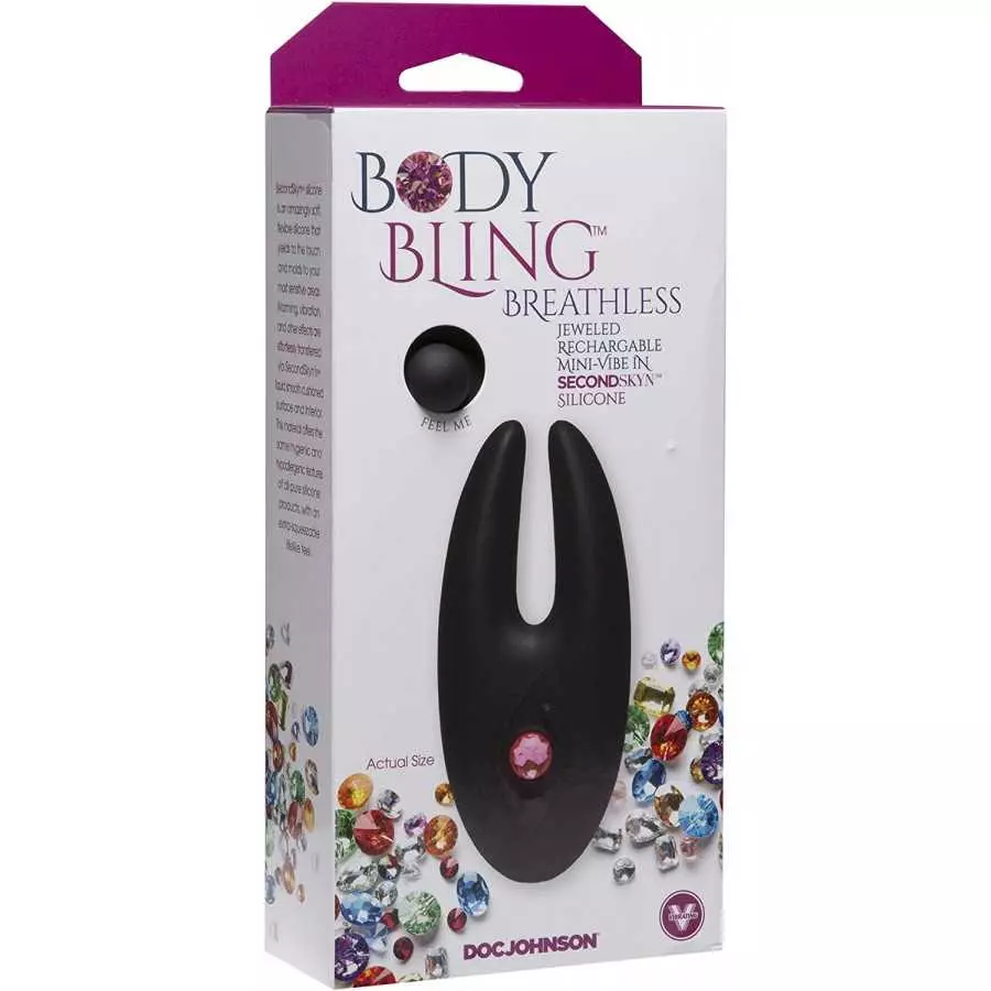 Doc Johnson Body Bling - Breathless - Jeweled 8 Function Rechargeable Mini-Vibrator in Soft and Flexible SecondSkyn Silicone - P