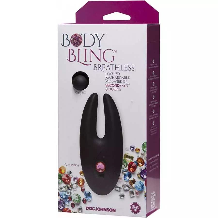 Doc Johnson Body Bling - Breathless - Jeweled 8 Function Rechargeable Mini-Vibrator in Soft and Flexible SecondSkyn Silicone - P