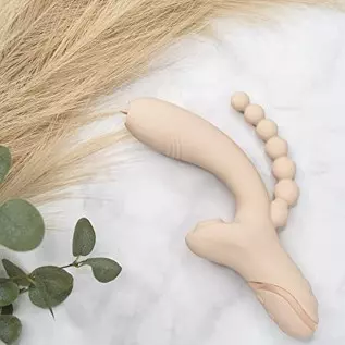 Dual Penetration Vibrator with Clitoris G Spot Stimulator and Anal Beads, Anal Sex Toy for Women or Couples (Wabi-Sabi Beige) 1. Dual Penetration Vibrator with Clitoris G Spot Stimulator and Anal Beads, Anal Sex Toy for Women or Couples (Wabi-Sabi Beige) 1.