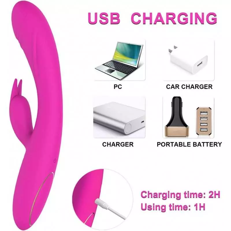 Rabbit Vibrator Sex Toys for Women, LUGAGA G Spot Rose Vibrator Dildo with 10 Vibrations and One-Click Enhanced Mode, Powerful D