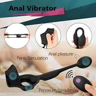 Vibraitng Prostate Massager Men's Butt Plug Anal Vibrator with Penisring,Silicone Anal Plug with 10 Strong Vibration Remote Cont