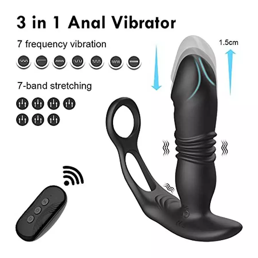 3 in 1 Telescopic Anal Vibrator Prostate Massage Butt Plug Prostate Stimulator Delay Ejaculation Penis Ring Dildos Sex Toys for 