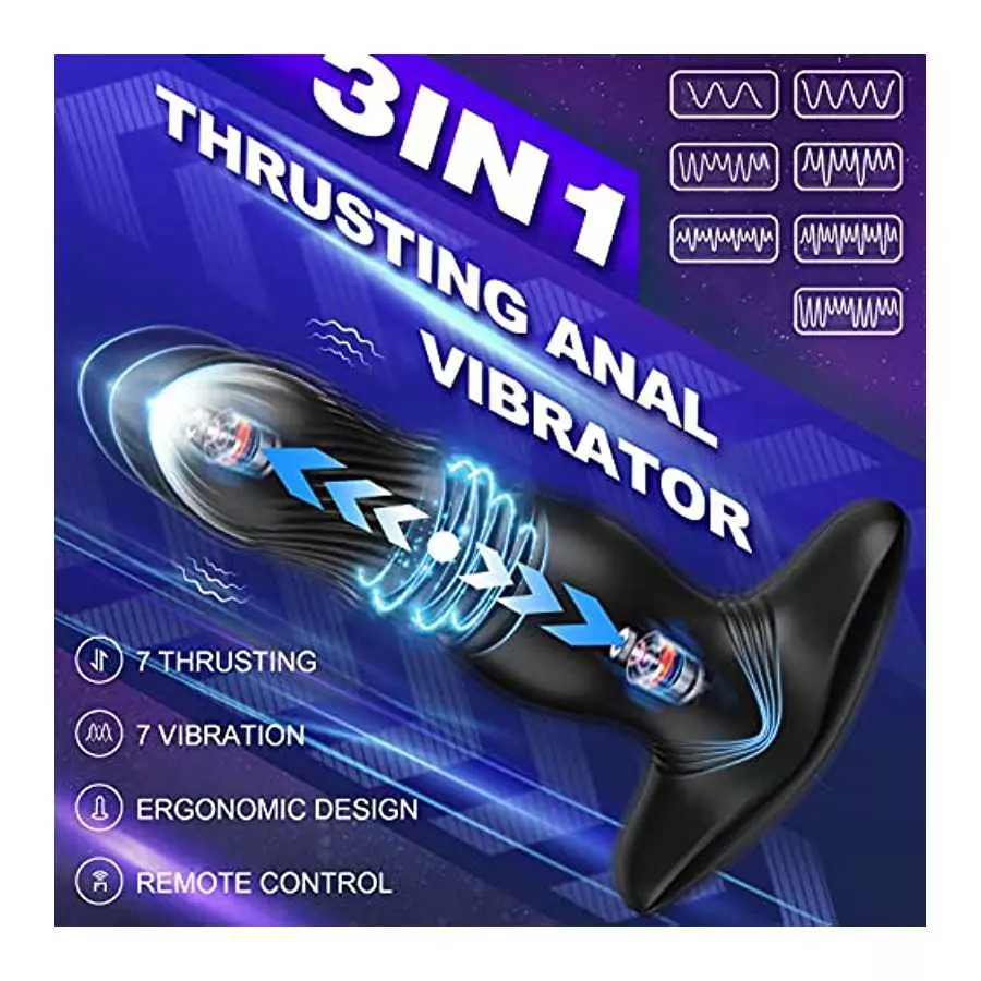 Thrusting Anal Vibrator, Prostate Massager with 7 Thrusting & Vibrating Modes Remote Control and Ultrafast Thrusting Frequency A