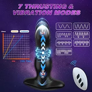 Thrusting Anal Vibrator, Prostate Massager with 7 Thrusting & Vibrating Modes Remote Control and Ultrafast Thrusting Frequency A
