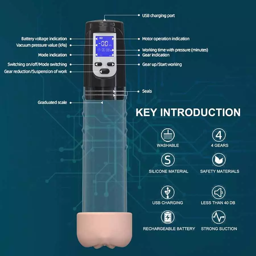 Electric Penis Pump Vacuum 12inch, PenisPump for Men Vacuum Suction Erection and Penis Enlargement with LCD Display, Male Mastur