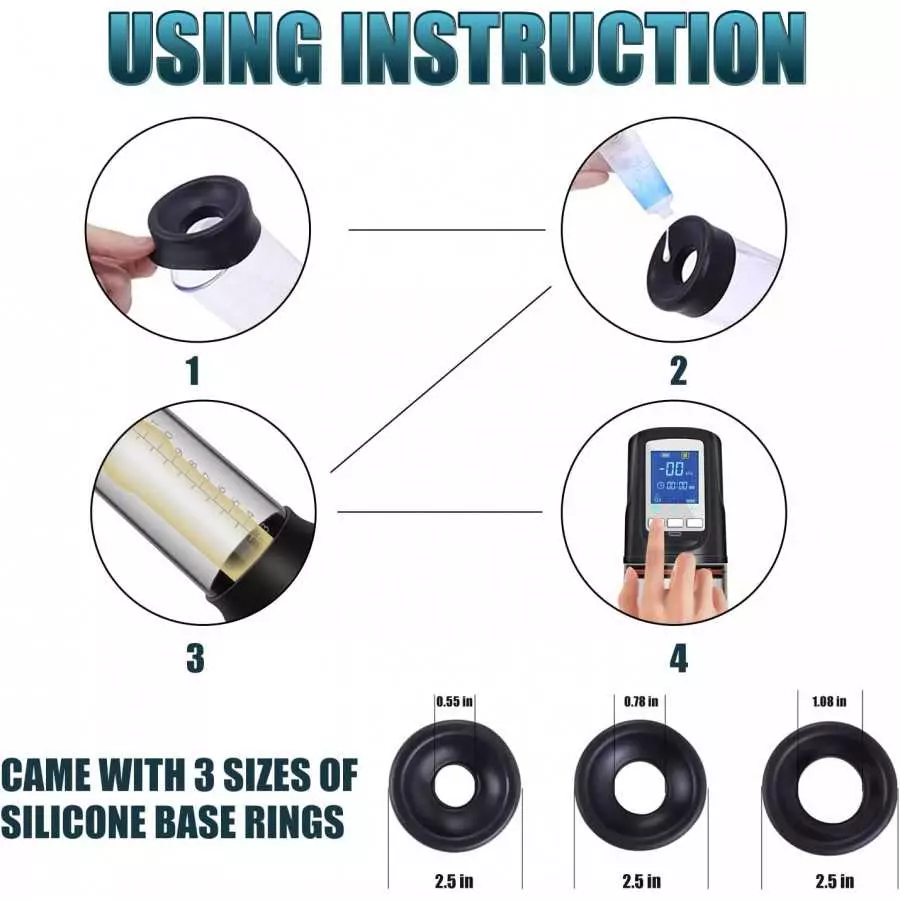 Male Sex Toy for Men Penis Pump Penis Enlarger - 5 Suction Mode Automatic High-Vacuum Penis Pumps with 3 Size Rings, Dick Pump,