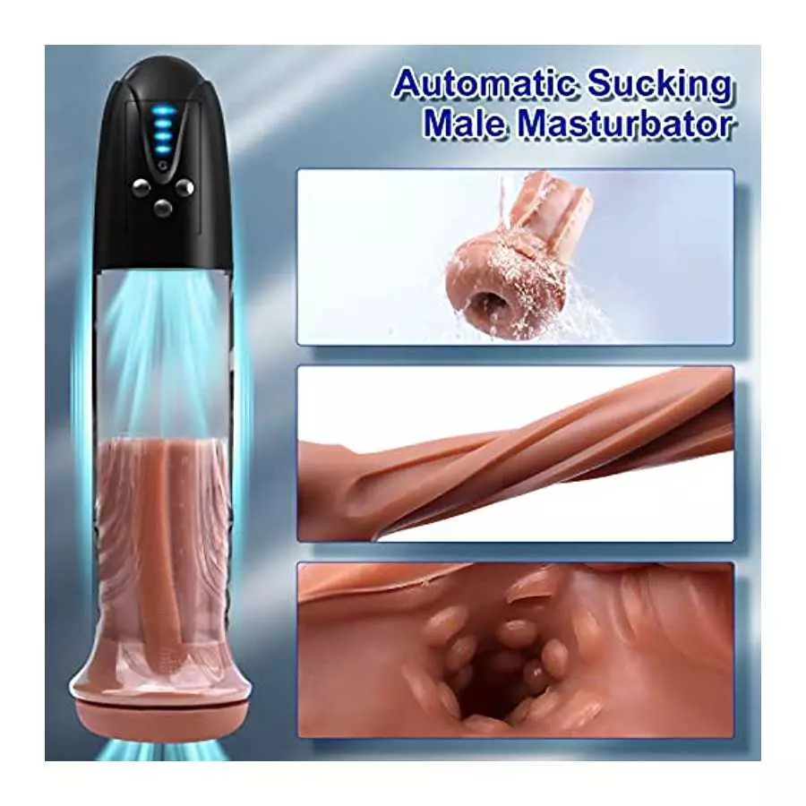 Electric Penis Vacuum Pump with Pocket Pussy, Automatic Male Masturbator Penis Enlargement Extend Pump with 4 Suction Intense, A
