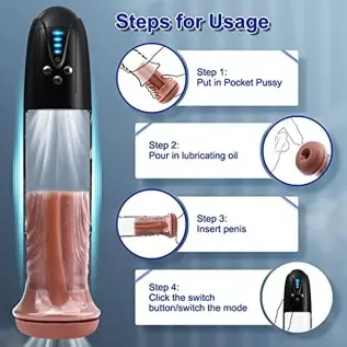 Electric Penis Vacuum Pump with Pocket Pussy, Automatic Male Masturbator Penis Enlargement Extend Pump with 4 Suction Intense, A Electric Penis Vacuum Pump with Pocket Pussy, Automatic Male Masturbator Penis Enlargement Extend Pump with 4 Suction Intense, A