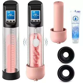 Electric Vacuum Vibrating Penis Pump with Pocket Pussy, 6 Suction & 9 Vibration Intensities, Penis Enlargement Extend Pump, Male