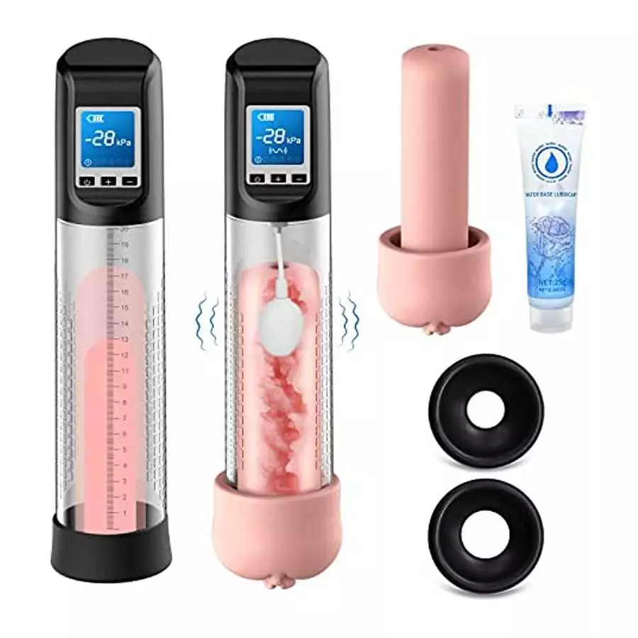 Electric Vacuum Vibrating Penis Pump with Pocket Pussy, 6 Suction & 9 Vibration Intensities, Penis Enlargement Extend Pump, Male Electric Vacuum Vibrating Penis Pump with Pocket Pussy, 6 Suction & 9 Vibration Intensities, Penis Enlargement Extend Pump, Male