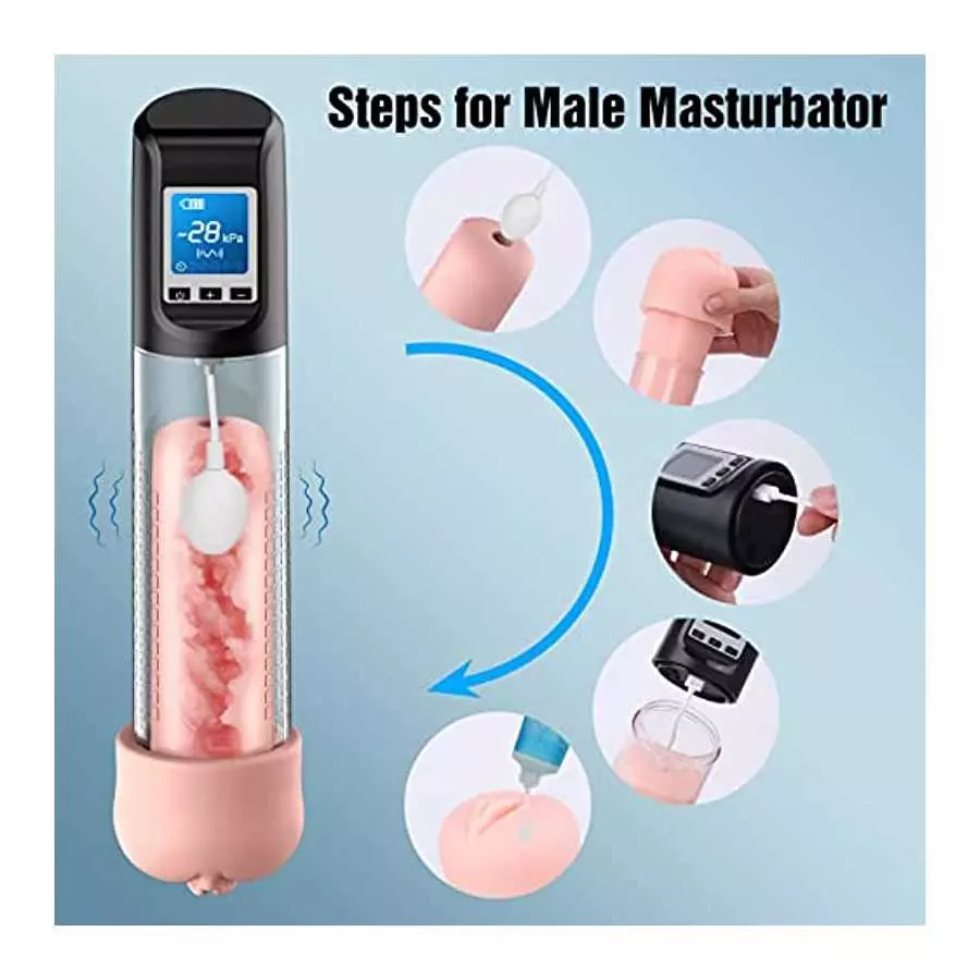 Electric Vacuum Vibrating Penis Pump with Pocket Pussy, 6 Suction & 9 Vibration Intensities, Penis Enlargement Extend Pump, Male