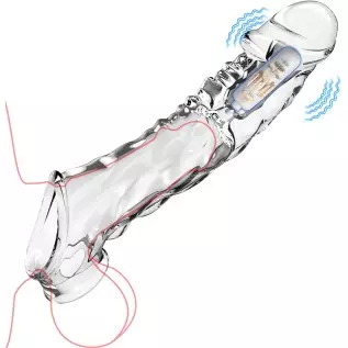 KVEVU Reusable Penis Sleeve with Vibrator Penis Ring,3.6 inch Clear Penis Sleeve Cock Ring Extender Ultra-Soft Penis Enlarger fo