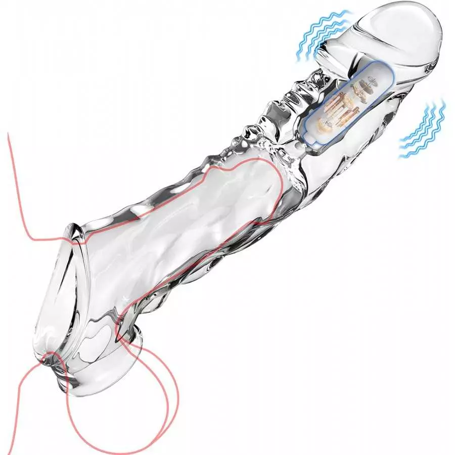 KVEVU Reusable Penis Sleeve with Vibrator Penis Ring,3.6 inch Clear Penis Sleeve Cock Ring Extender Ultra-Soft Penis Enlarger fo KVEVU Reusable Penis Sleeve with Vibrator Penis Ring,3.6 inch Clear Penis Sleeve Cock Ring Extender Ultra-Soft Penis Enlarger fo