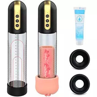 Electric Vacuum Penis Pump for Men - Cock Enlarger with Pocket Vagina & 4 Suction Intensities, High-Vacuum Air Pressure Penis En