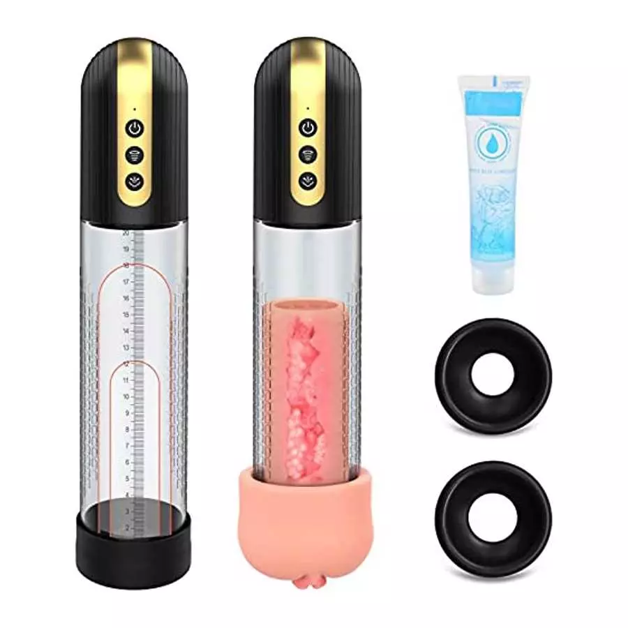 Electric Vacuum Penis Pump for Men - Cock Enlarger with Pocket Vagina & 4 Suction Intensities, High-Vacuum Air Pressure Penis En