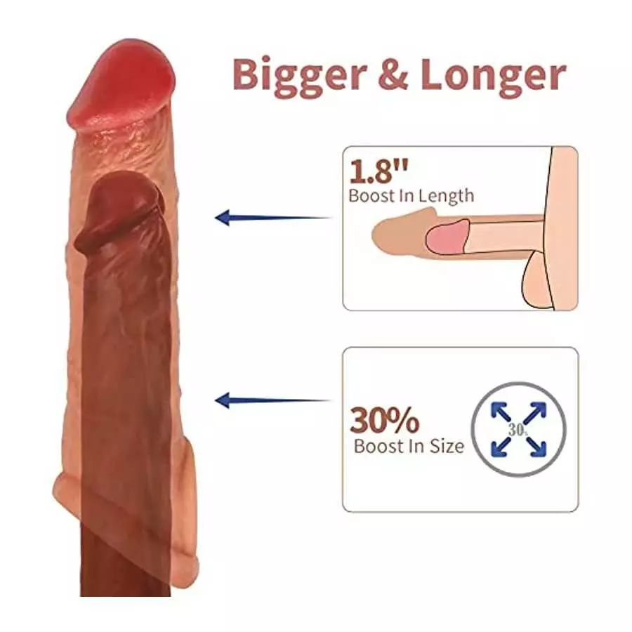Penis Sleeve Extender Enlarger, Silicone Cock Sleeve Extension Sheath with Stretchy Loop for Men to Increase Length & Girth, Reu