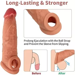 Penis Sleeve Extender Enlarger, Silicone Cock Sleeve Extension Sheath with Stretchy Loop for Men to Increase Length & Girth, Reu