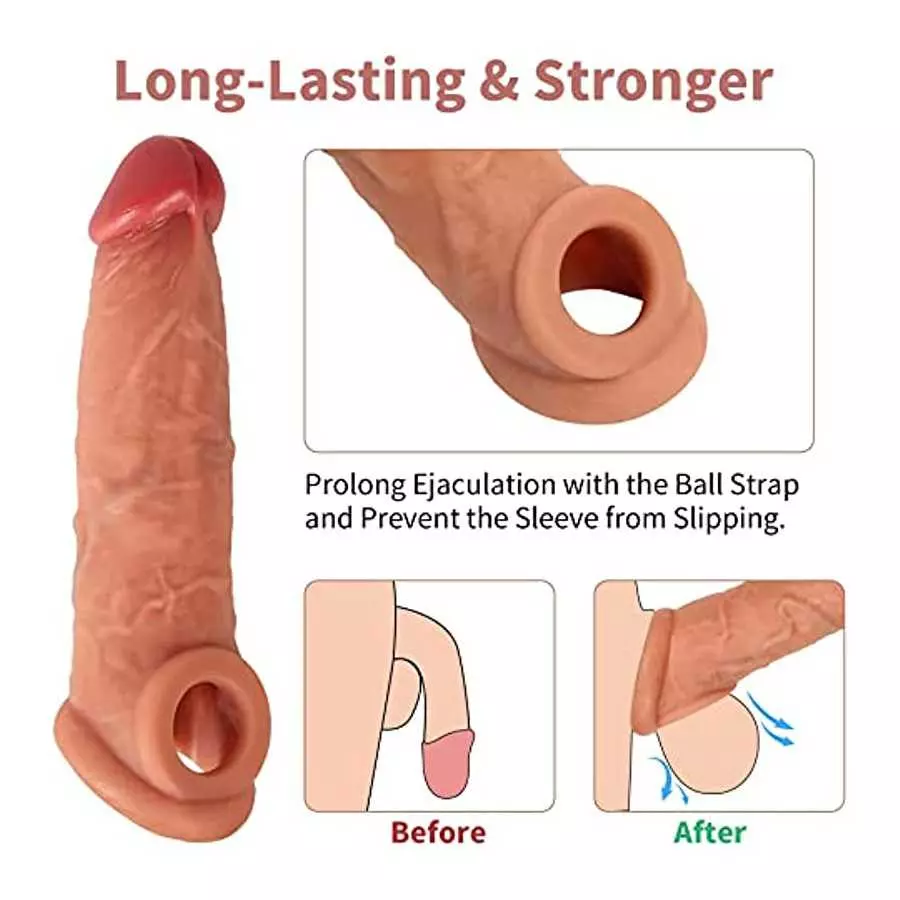 Penis Sleeve Extender Enlarger, Silicone Cock Sleeve Extension Sheath with Stretchy Loop for Men to Increase Length & Girth, Reu