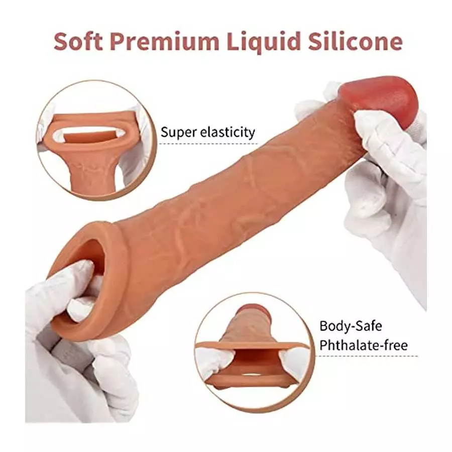 Penis Sleeve Extender Enlarger, Silicone Cock Sleeve Extension Sheath with Stretchy Loop for Men to Increase Length & Girth, Reu