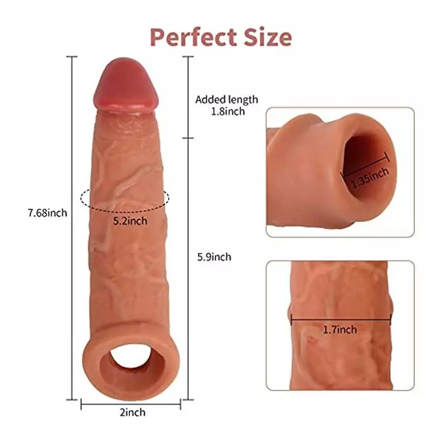 Penis Sleeve Extender Enlarger, Silicone Cock Sleeve Extension Sheath with Stretchy Loop for Men to Increase Length & Girth, Reu